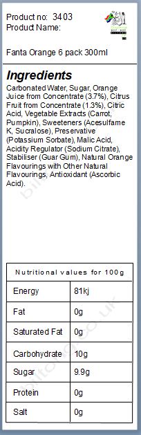 Nutritional information about 2 For 1 Fanta Orange 300ml 6 pack