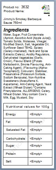 Nutritional information about Jimmy's Smokey Barbeque Sauce 750ml