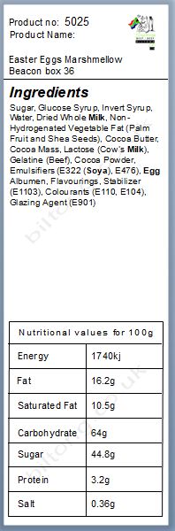 Nutritional information about Easter Eggs Marshmellow Beacon box 36